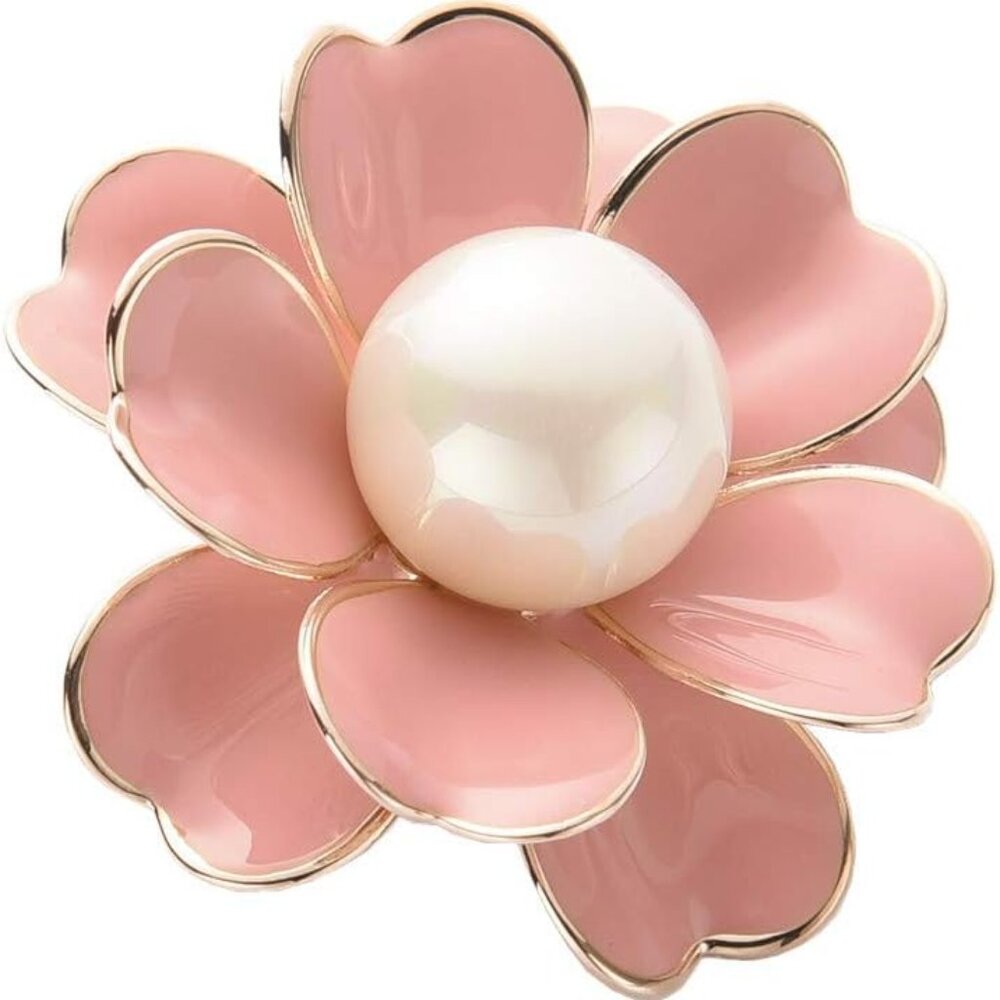 Women's Flower Pearl Enamel Brooch Pins for Ladies Jewelry - Picture 1 of 5
